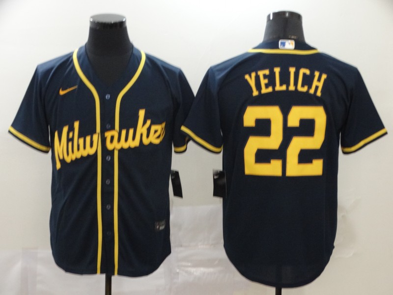 Men's Milwaukee Brewers Christian Yelich #22 Navy Jersey